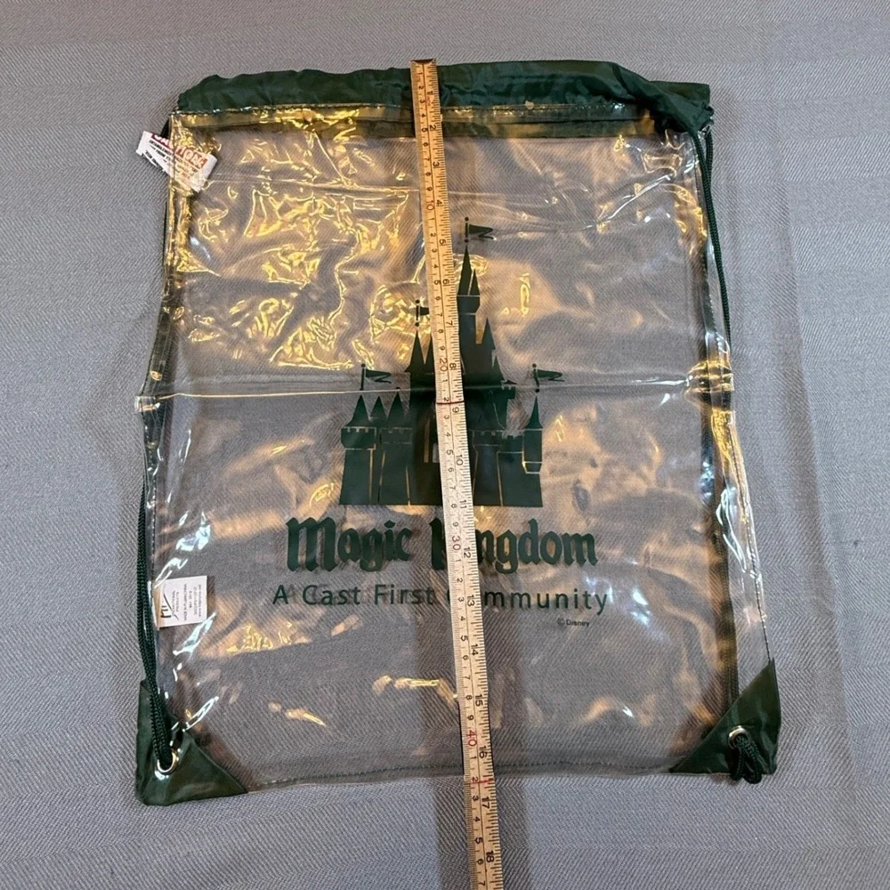 Disney Magic Kingdom Cast Member Clear Drawstring Backpack Green Bag 2014 2249